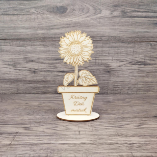 Drevená dekorácia - kvet s textom 9x17cm "Krásny Deň matiek"