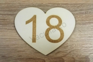 Drevený výsek - srdce 10x8cm s číslom