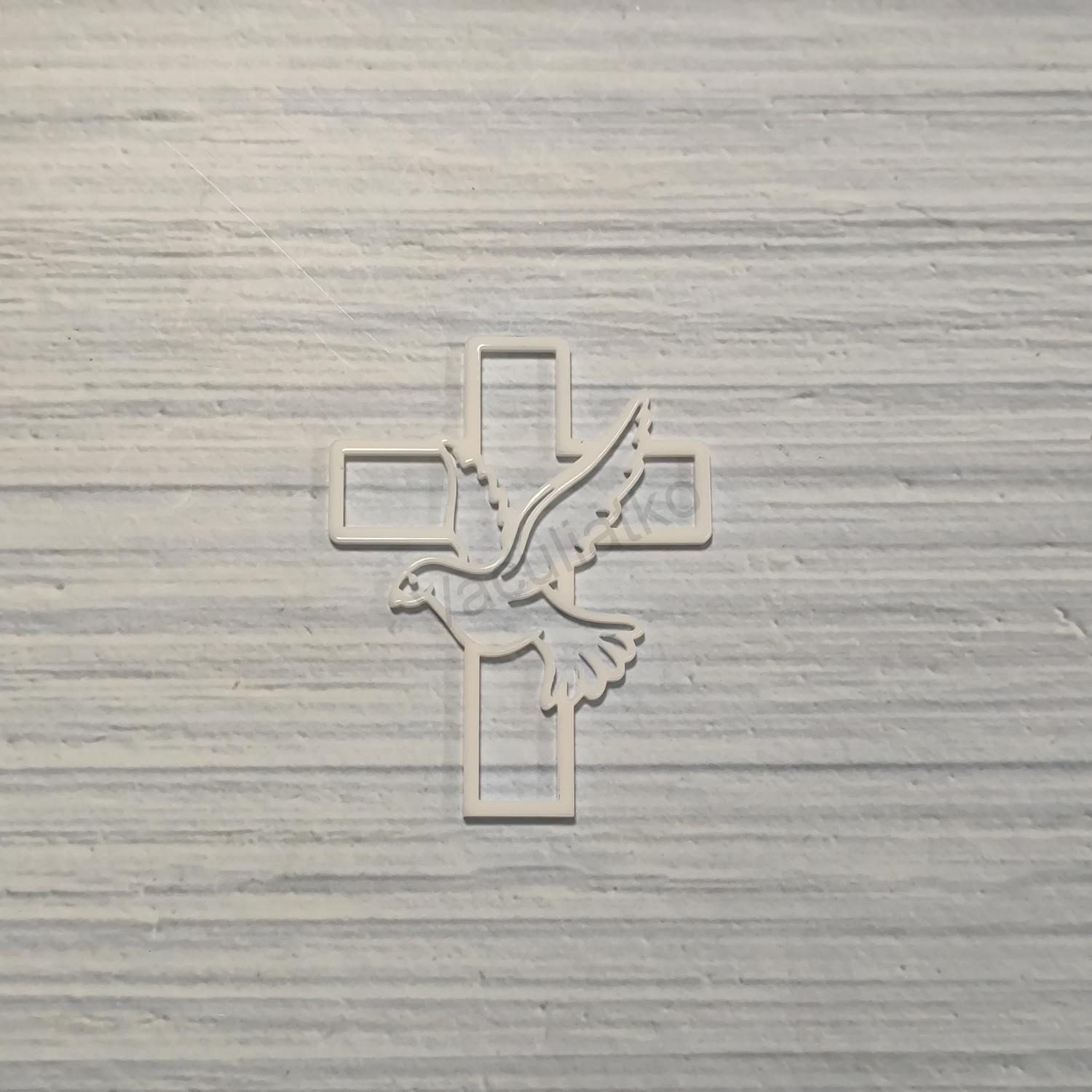 Akryl - krížik 5,5x7cm holubica (F-biela, hr.2mm) Akryl - krížik 5,5x7cm holubica (F-biela, hr.2mm)