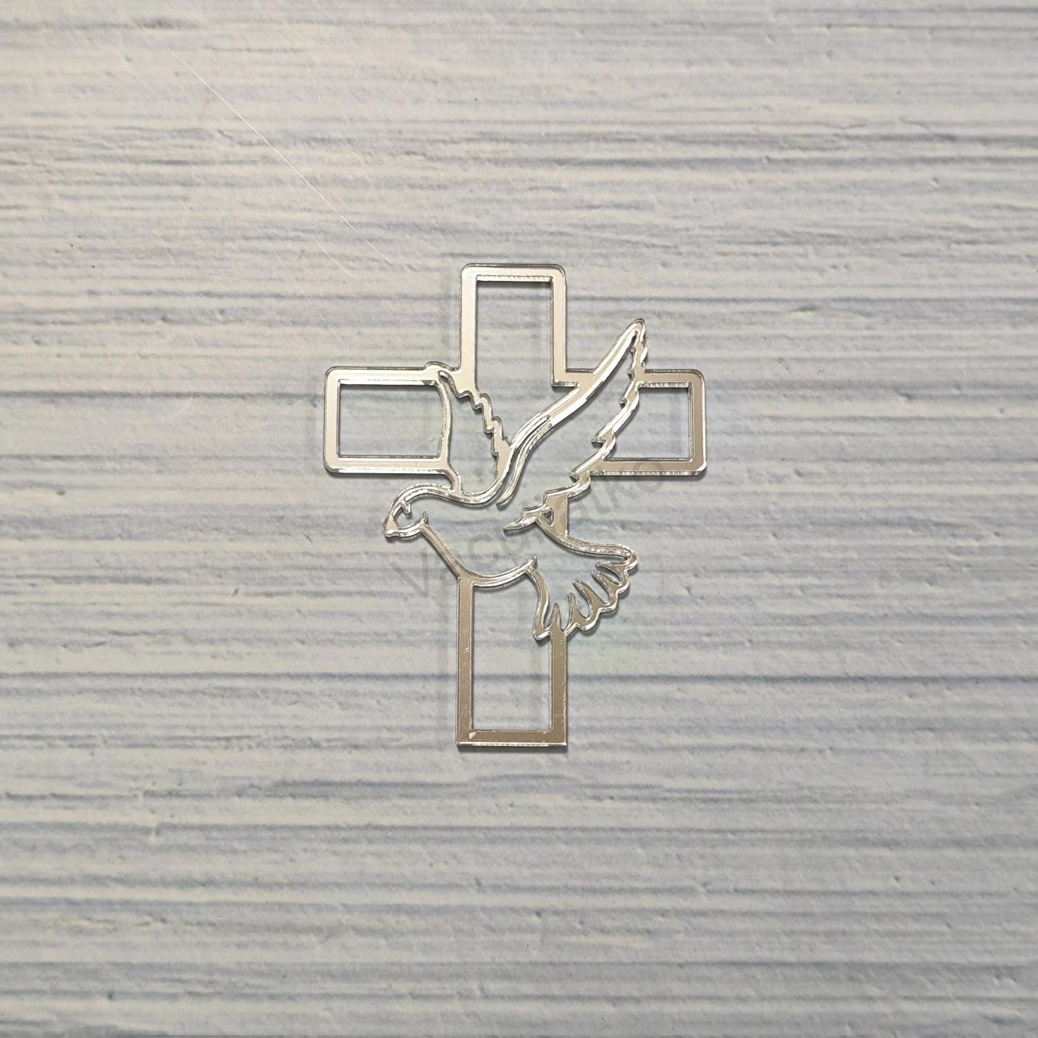 Zrkadlové plexi - krížik 11x14cm holubica (F-Strieborná, hr.2mm) Zrkadlové plexi - krížik 11x14cm holubica (F-Strieborná, hr.2mm)